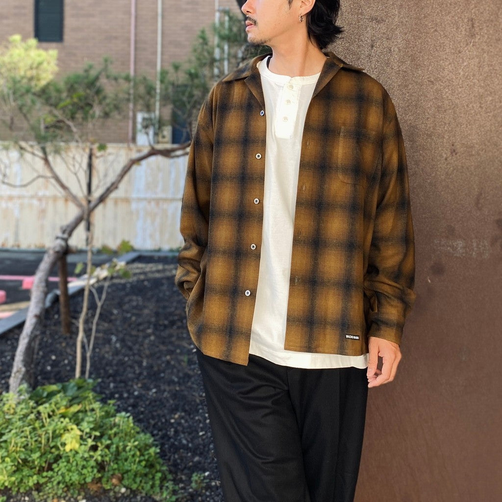 PENDLETON | WOOL OMBRE CHECK OPEN COLLAR SHIRT L/S ( TYPE-2 ) #LT-BROWN [26FW-WMS-PE02]