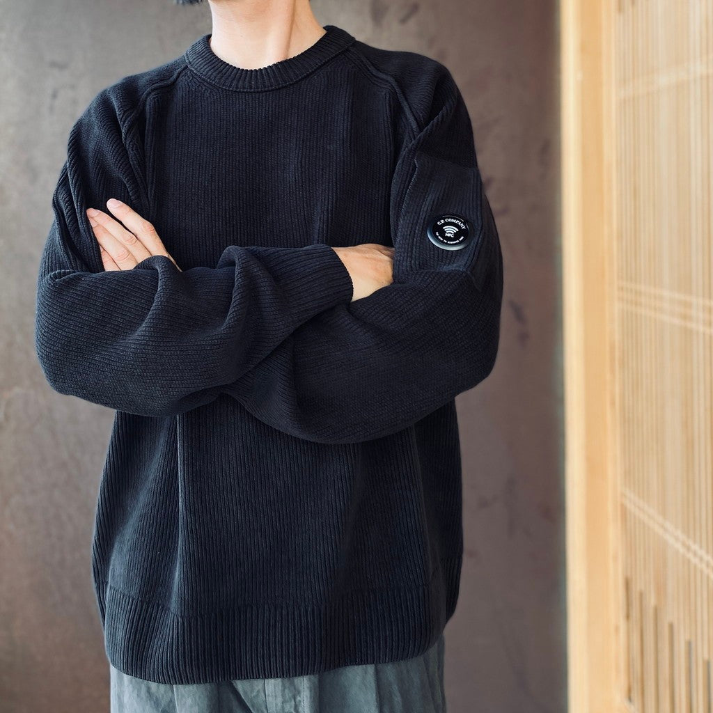 CHENILLE COTTON CREWNECK LENS SWEATER #BLACK 999 [21CMKN196A-005558G-26FWP]