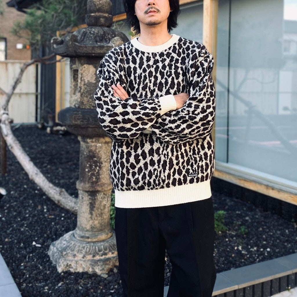 LEOPARD MOHAIR JACQUARD CREW NECK SWEATER #WHITE [26FW-WMK-KN16]