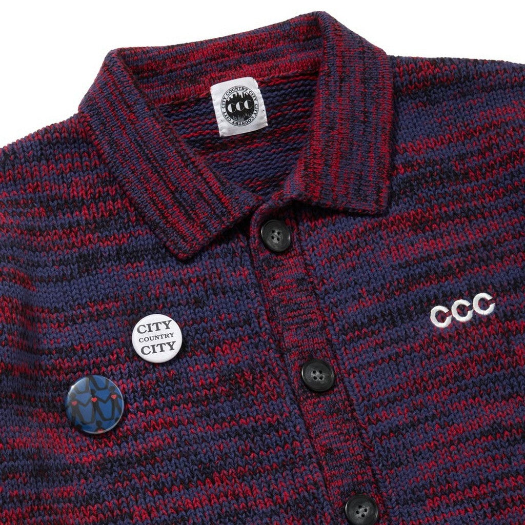 MIX KNIT CATDIGAN WITH BADGE #BLUE×BLACK×RED [CCC-263KN002]