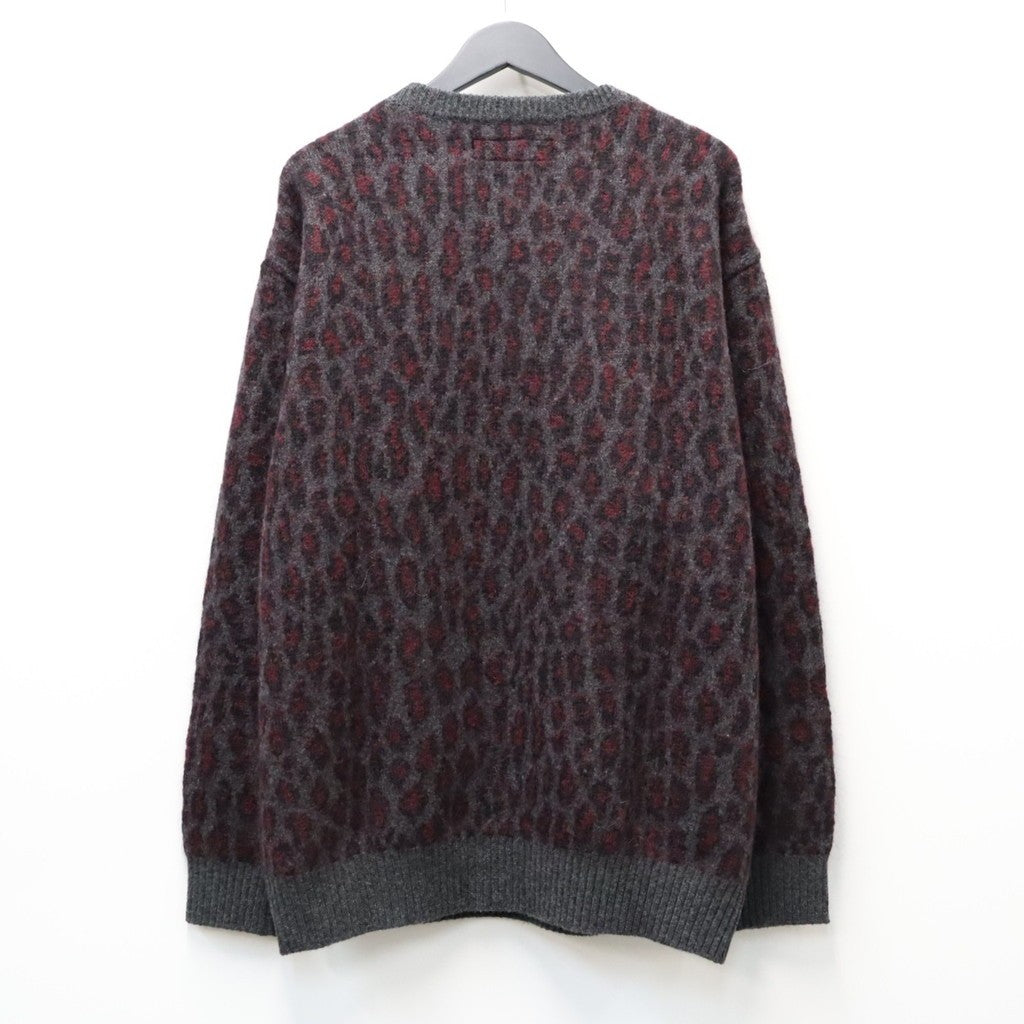 LEOPARD MOHAIR JACQUARD CREW NECK SWEATER #CHARCOAL [26FW-WMK-KN16]