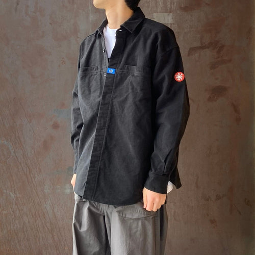 BRUSHED COTTON DESIGN BIG SHIRT #BLACK [CES29SH01]