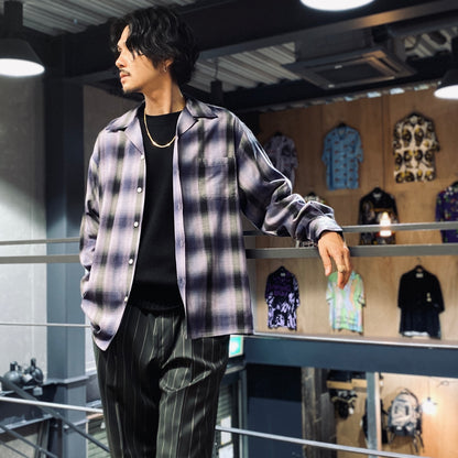 OMBRE CHECK OPEN COLLAR SHIRT L/S -TYPE 4- #PURPLE [23FW-WMS-OC04]