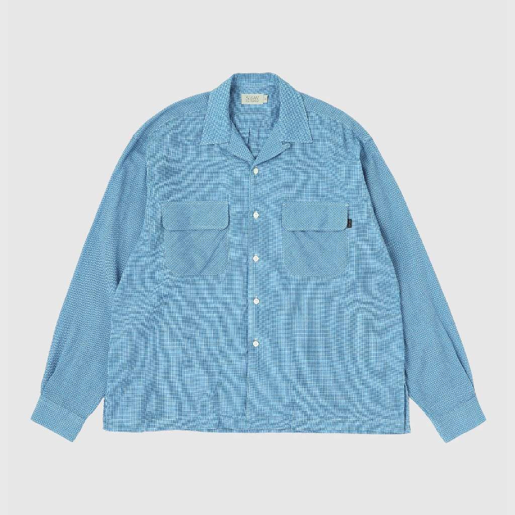 Double Gauze Plaid Open Collar Shirt #Off x Blue [SD26S-SH02]