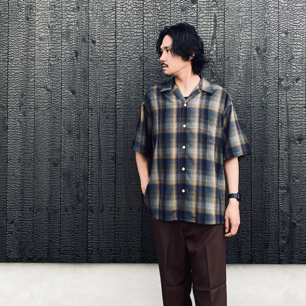 OMBRE CHECK OPEN COLLAR SHIRT S/S ( TYPE-1 ) #BLUE [26SS-WMS-OC09]