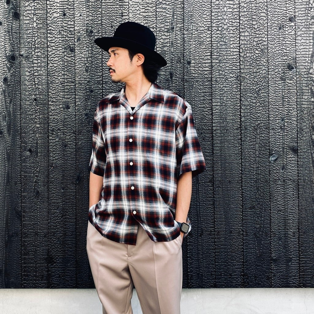 OMBRE CHECK OPEN COLLAR SHIRT S/S ( TYPE-2 ) #BROWN [26SS-WMS-OC10]