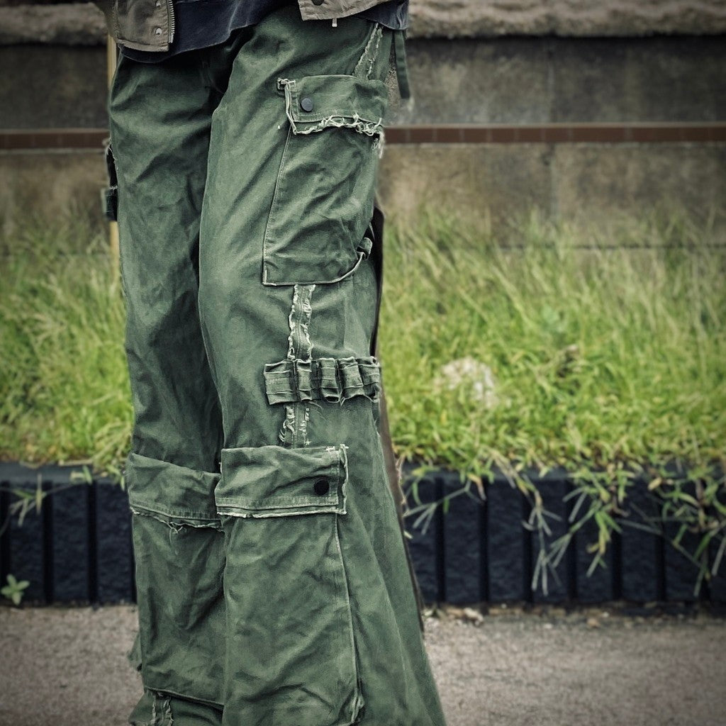 Slash Seam Twist Cargo Pants (PIGMENT DYED MOLESKIN) #OLIVE [M-P2-PT13]