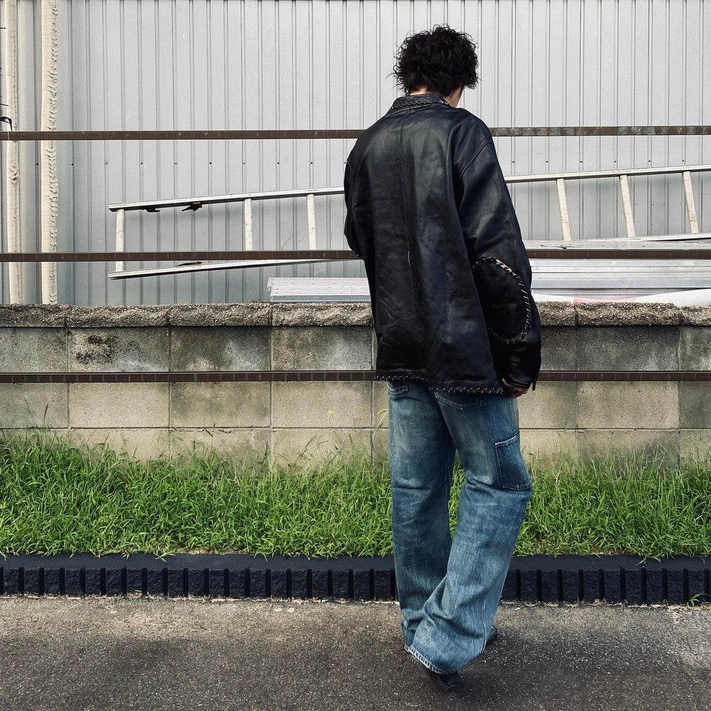 編織皮革連身工作服 #黑色 [BW252-BLC]