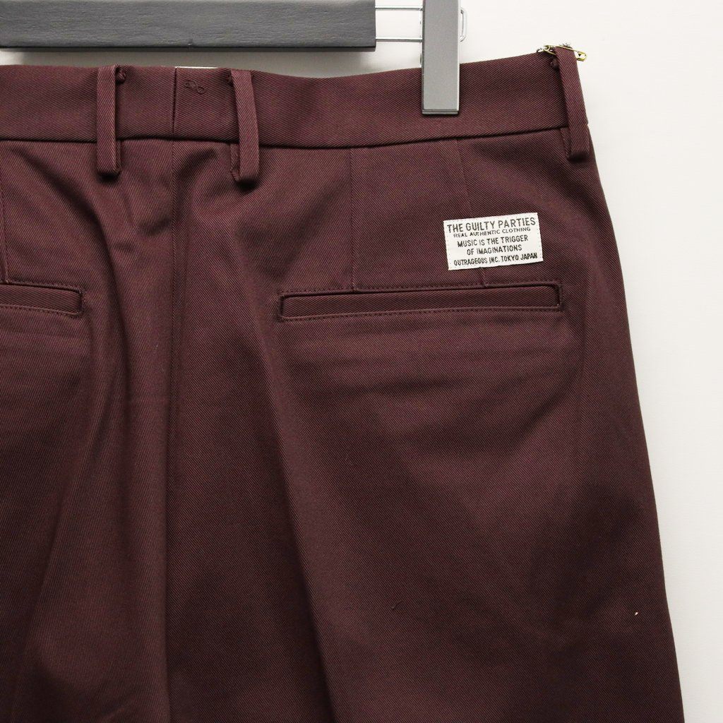 雙褶斜紋棉布褲（1 型）#酒紅色 [25FW-WMP-PT01]