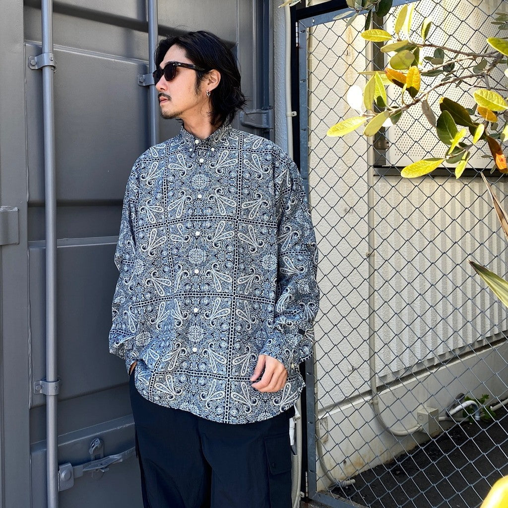TECH BUTTON DOWN L/S SHIRT PAISLEY #NAVY [BE-81024]