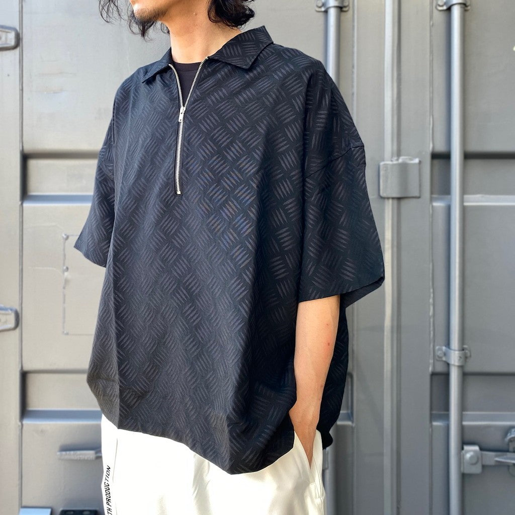 CHECKER PLATE HALF ZIP SHIRT #BLACK [SS24-S03] - cocorozashi 三重
