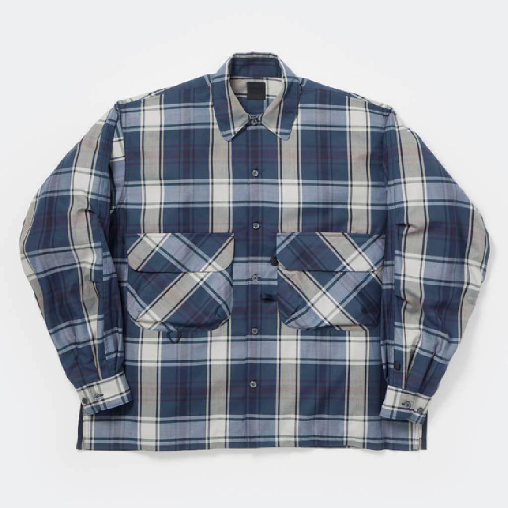 TECH SPORTS OPEN COLLAR SHIRT L/S BIG TARTAN #NAVY [BE-81026W]