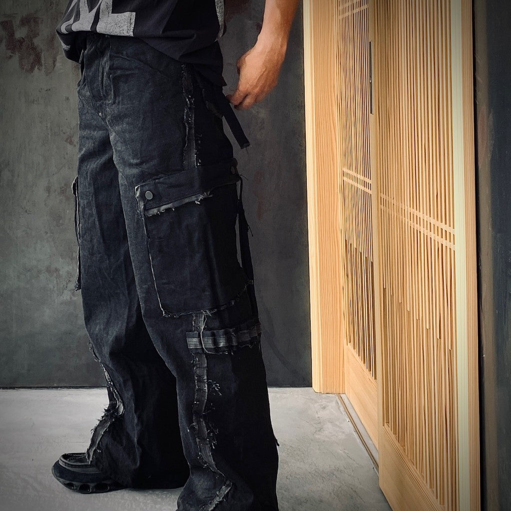 Slash Seam Twist Cargo Jeans (NOIR) #AGED BLACK [M-P1-PT21]