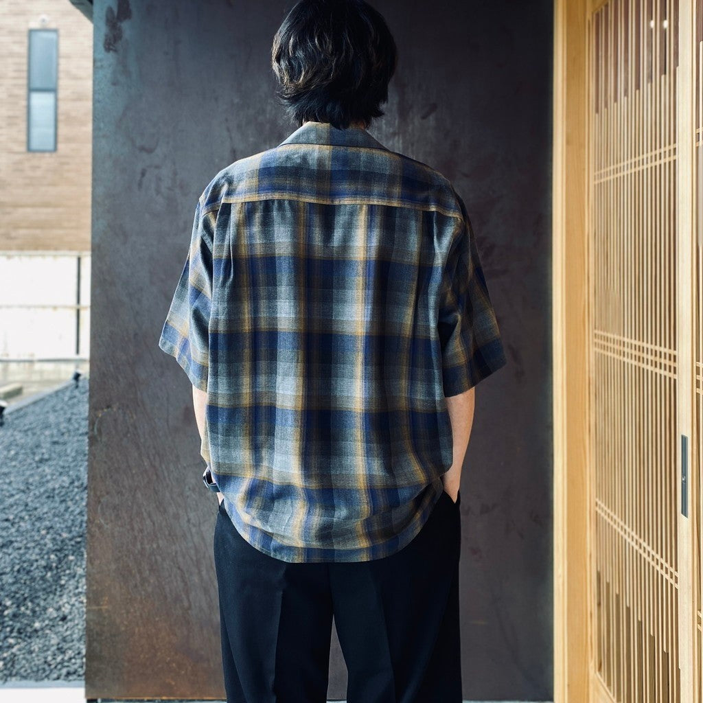 OMBRE CHECK OPEN COLLAR SHIRT S/S ( TYPE-1 ) #BLUE [26SS-WMS-OC09]