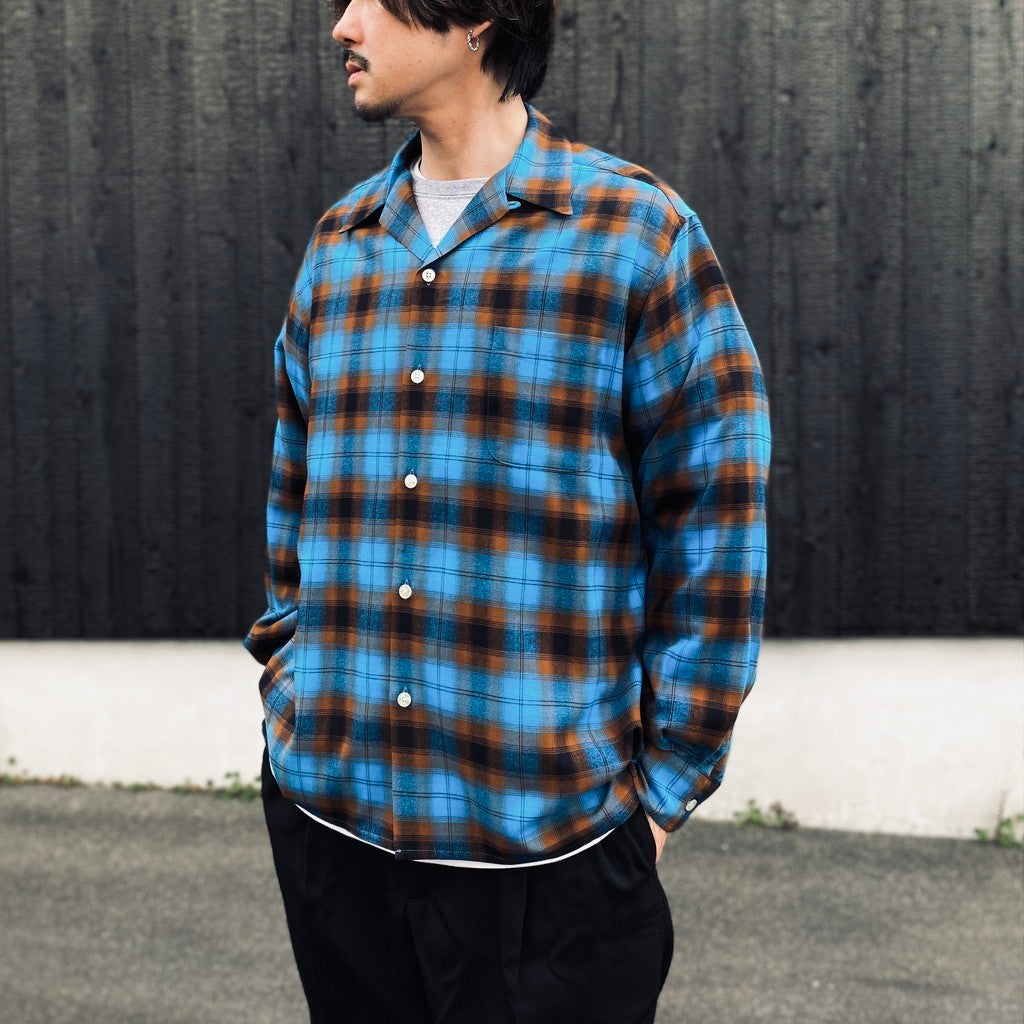 OMBRE CHECK OPEN COLLAR SHIRT L/S ( TYPE-1 ) #BLUE [26SS-WMS-OC11]