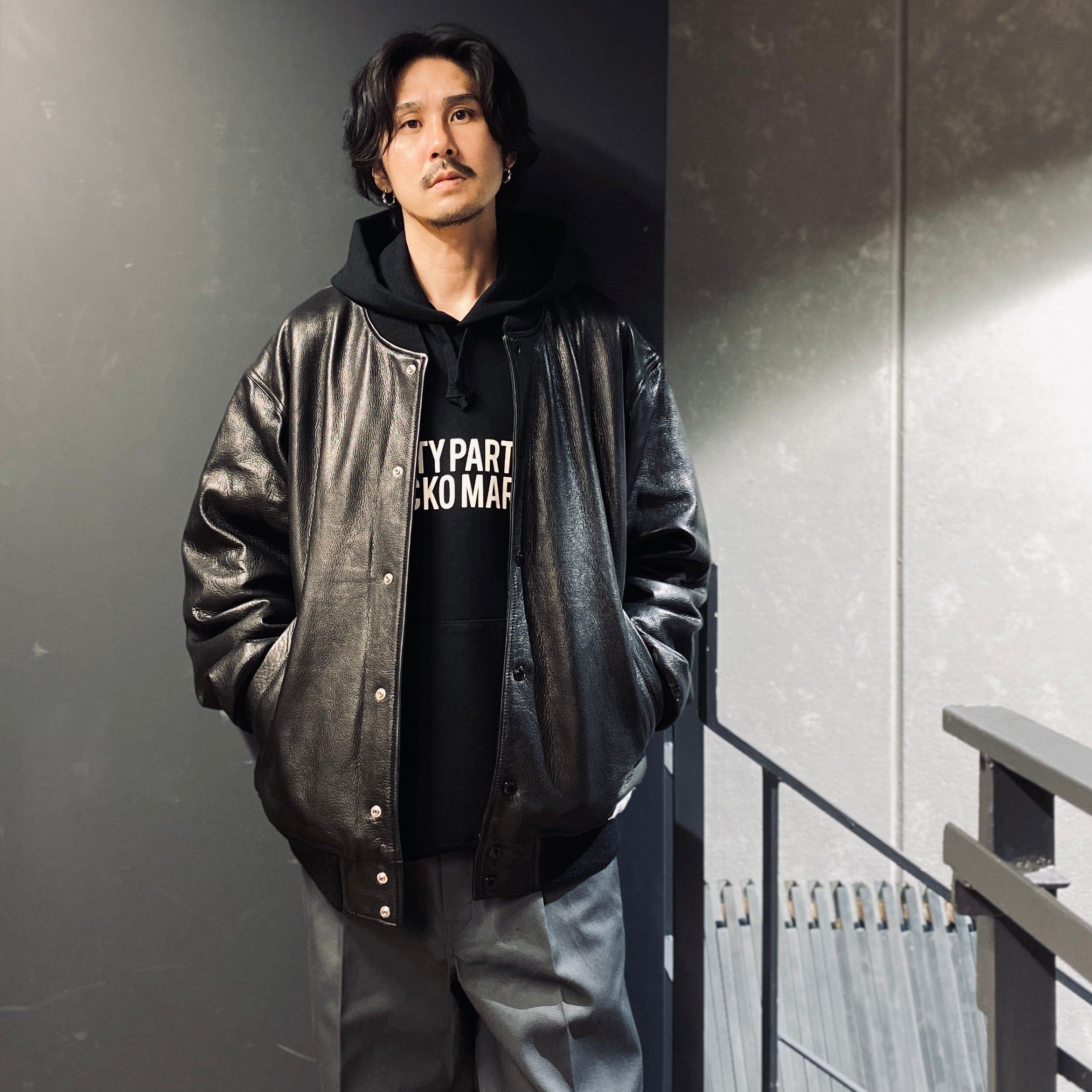 LEATHER VARSITY JACKET -A- -TYPE 2- #BLACK [23FW-WMO-BL03]