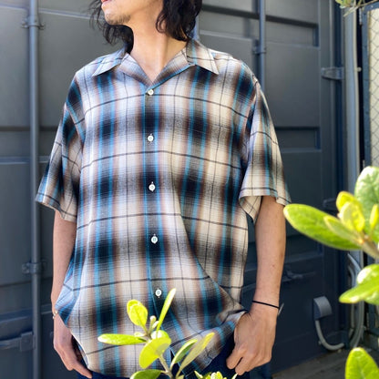 wt_OMBRE CHECK OPEN COLLAR SHIRT S/S -TYPE 2- #BROWN [24SS-WMS-OC11]