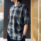 OMBRE CHECK OPEN COLLAR SHIRT S/S ( TYPE-1 ) #BLUE [26SS-WMS-OC09]