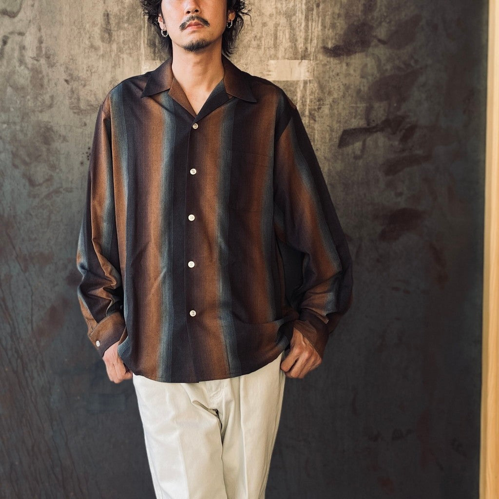 STRIPED OPEN COLLAR SHIRT L/S #BROWN [25FW-WMS-OC07] – cocorozashi