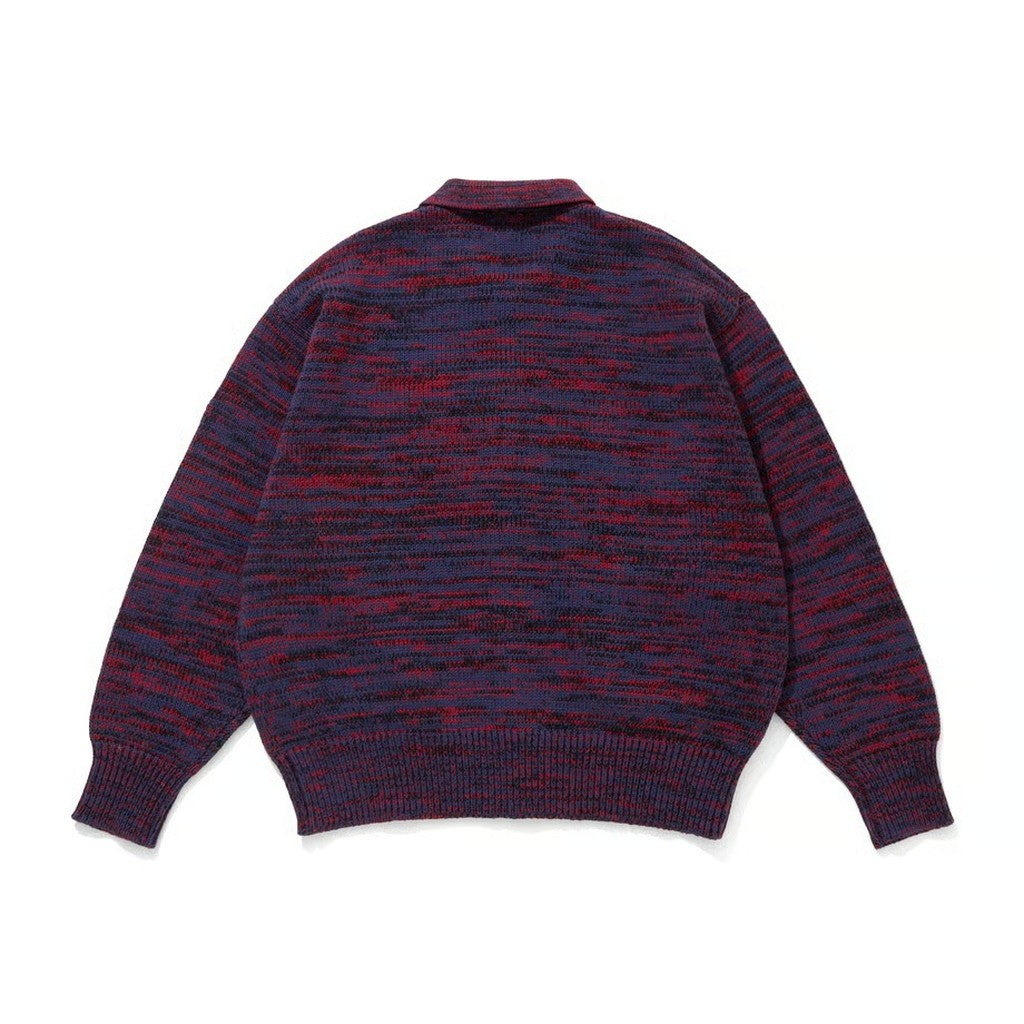MIX KNIT CATDIGAN WITH BADGE #BLUE×BLACK×RED [CCC-263KN002]