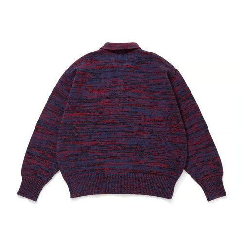 MIX KNIT CATDIGAN WITH BADGE #BLUE×BLACK×RED [CCC-263KN002]