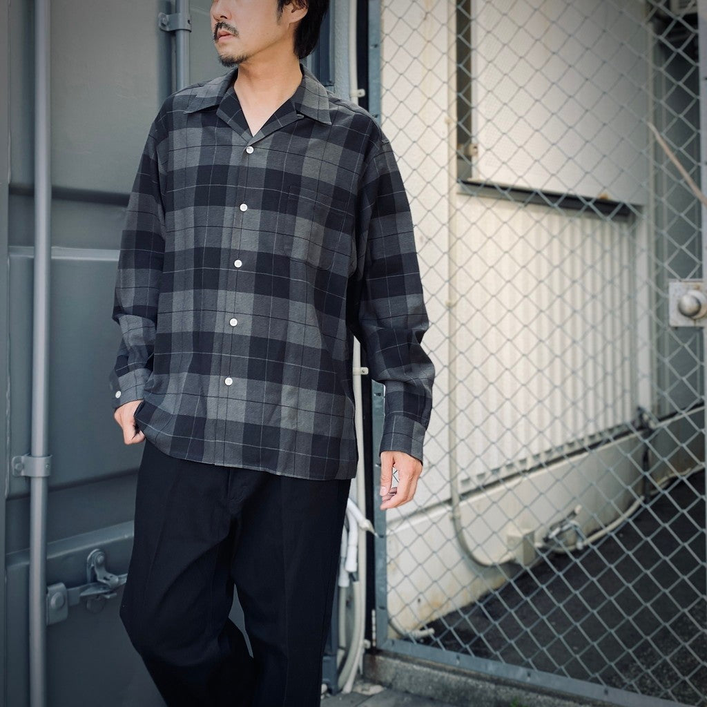 漸層格紋開領長袖襯衫 #灰色 [25FWE-WMS-OC01]