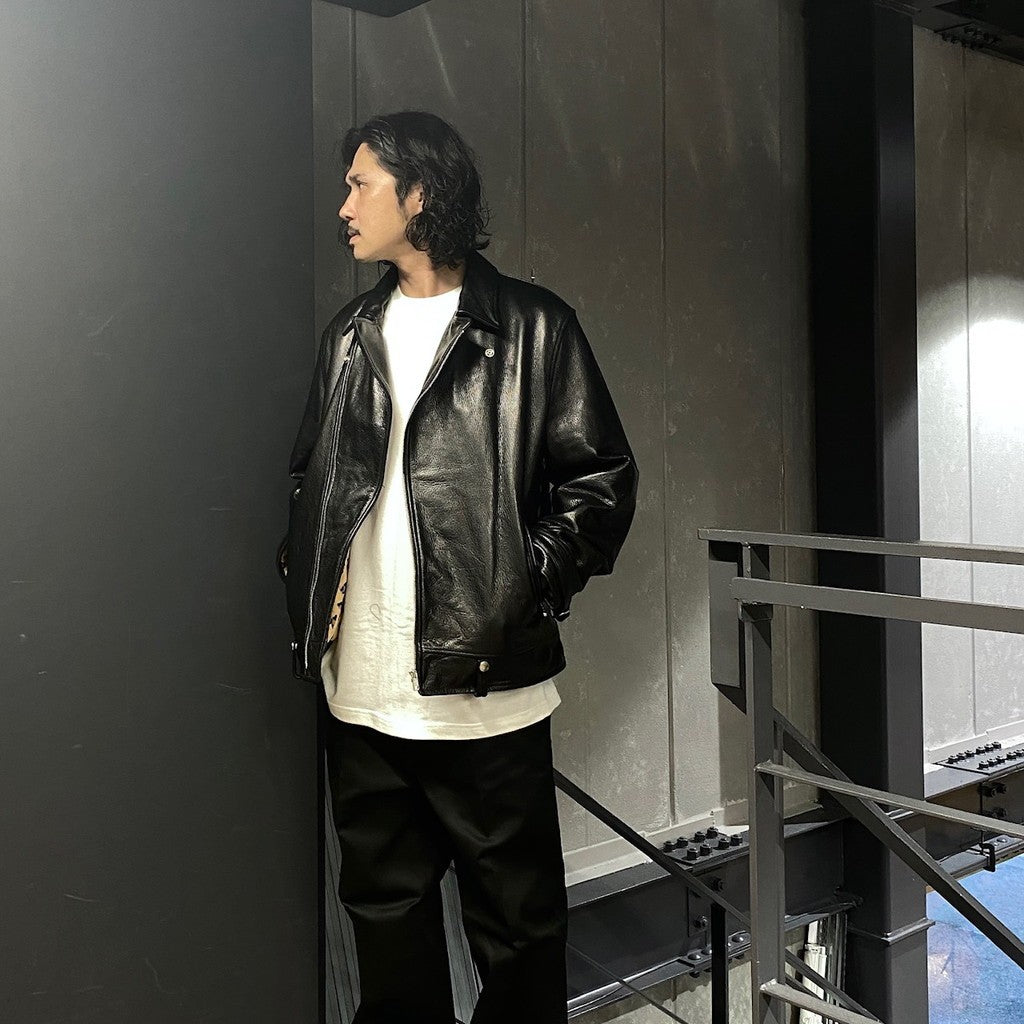 雙排扣皮外套（2 型）#黑色 [24FW-WMO-BL04]