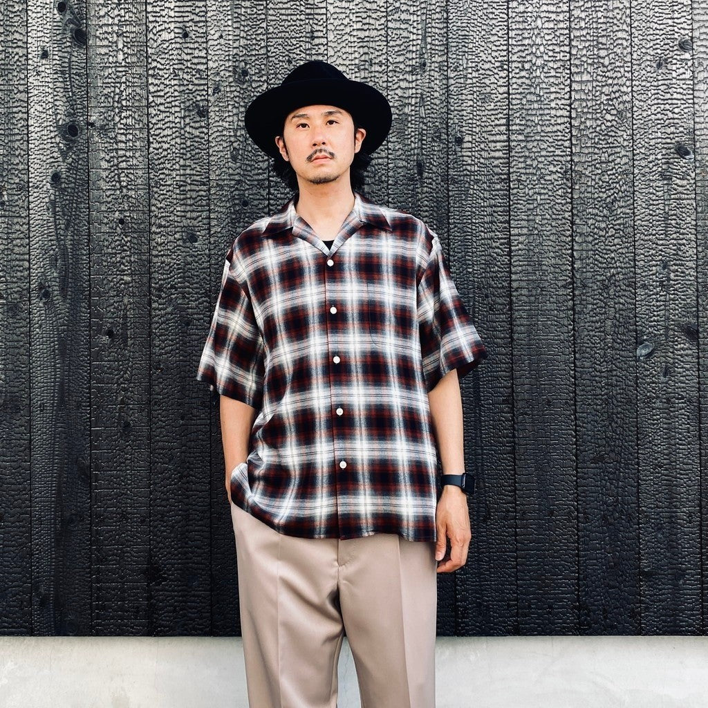 OMBRE CHECK OPEN COLLAR SHIRT S/S ( TYPE-2 ) #BROWN [26SS-WMS-OC10]