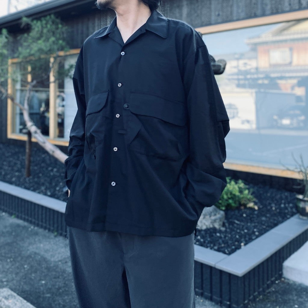 TECH SPORTS OPEN COLLAR SHIRT L/S SOLID #BLACK [BE-82026W]