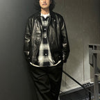 雙排扣皮外套（2 型）#黑色 [24FW-WMO-BL04]