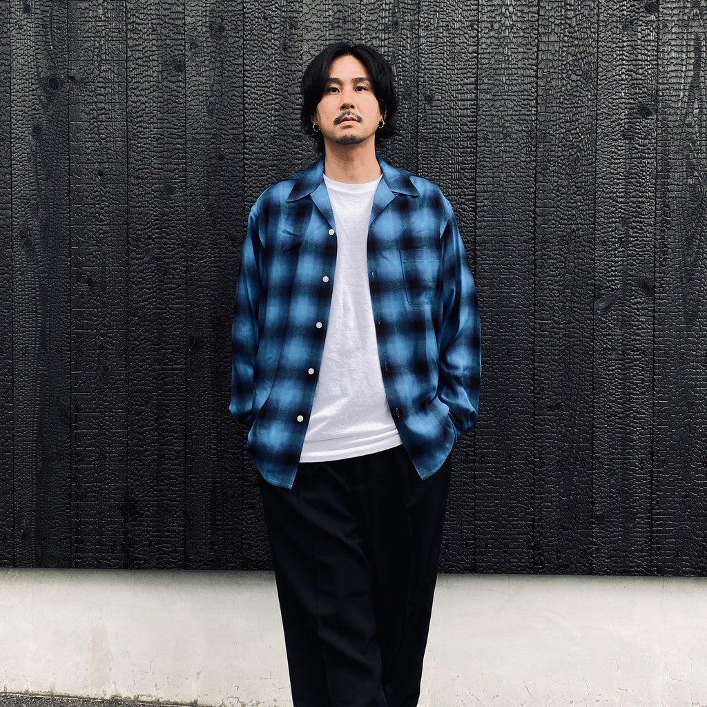 OMBRE CHECK OPEN COLLAR SHIRT L/S ( TYPE-5 ) #BLUE [26FW-WMS-OC08]