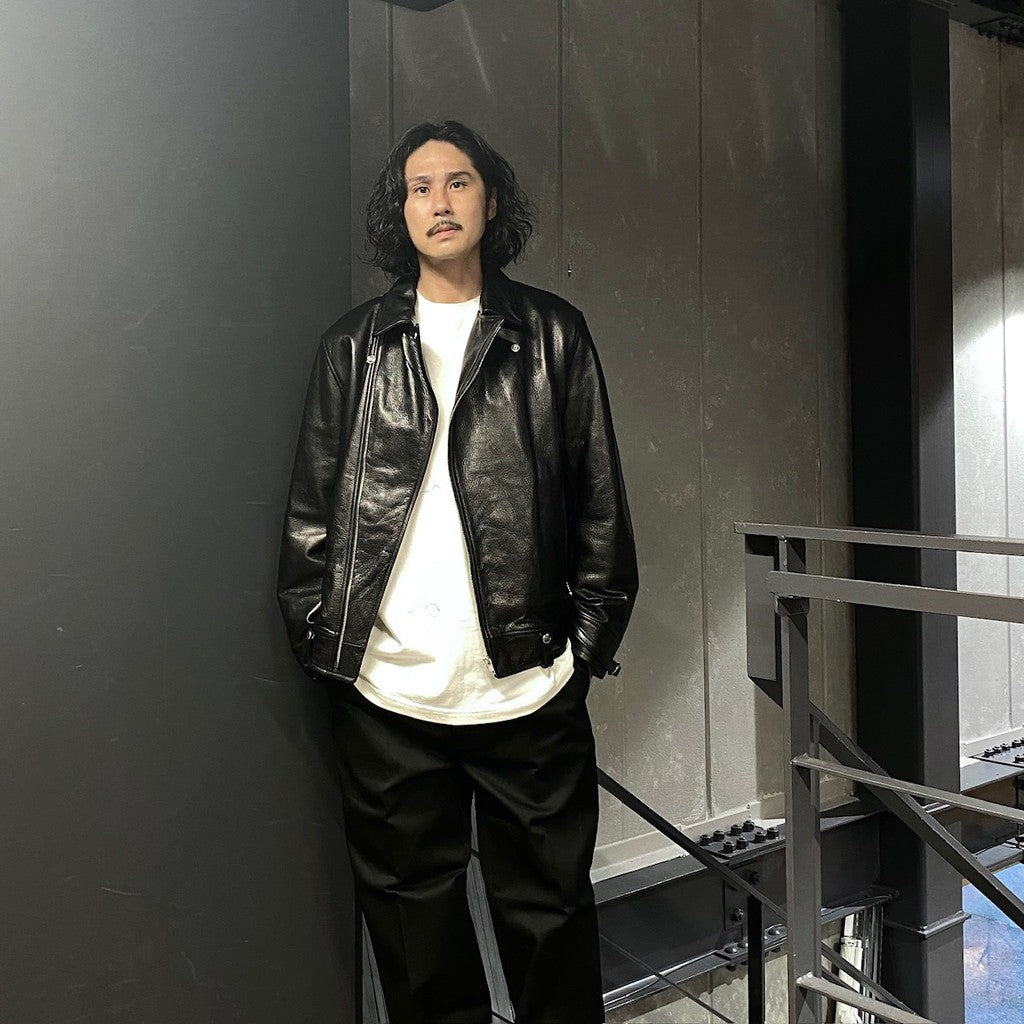 雙排扣皮外套（2 型）#黑色 [24FW-WMO-BL04]