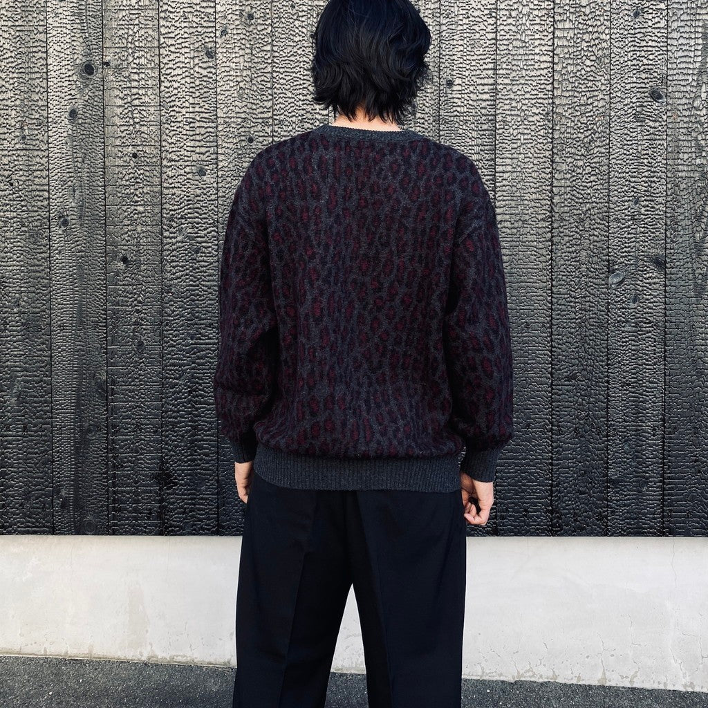 LEOPARD MOHAIR JACQUARD CREW NECK SWEATER #CHARCOAL [26FW-WMK-KN16]