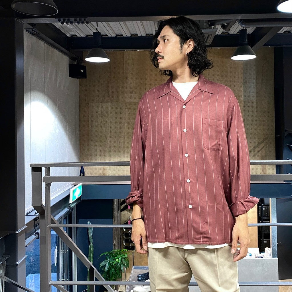 STRIPED OPEN COLLAR SHIRT L/S (TYPE-2) #BURGUNDY [24FW-WMS-OC06]