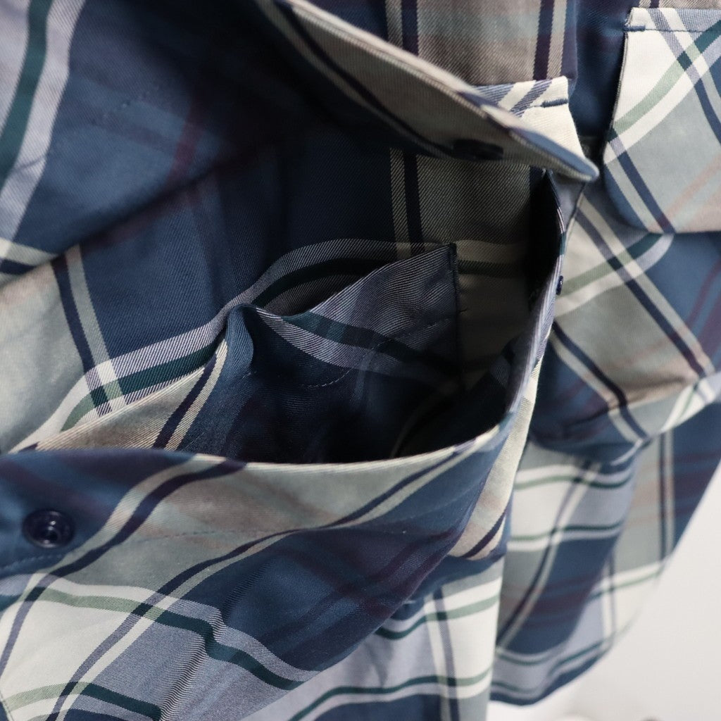 TECH SPORTS OPEN COLLAR SHIRT L/S BIG TARTAN #NAVY [BE-81026W]