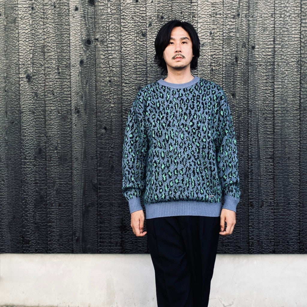 LEOPARD MOHAIR JACQUARD CREW NECK SWEATER #BLUE [26FW-WMK-KN16]