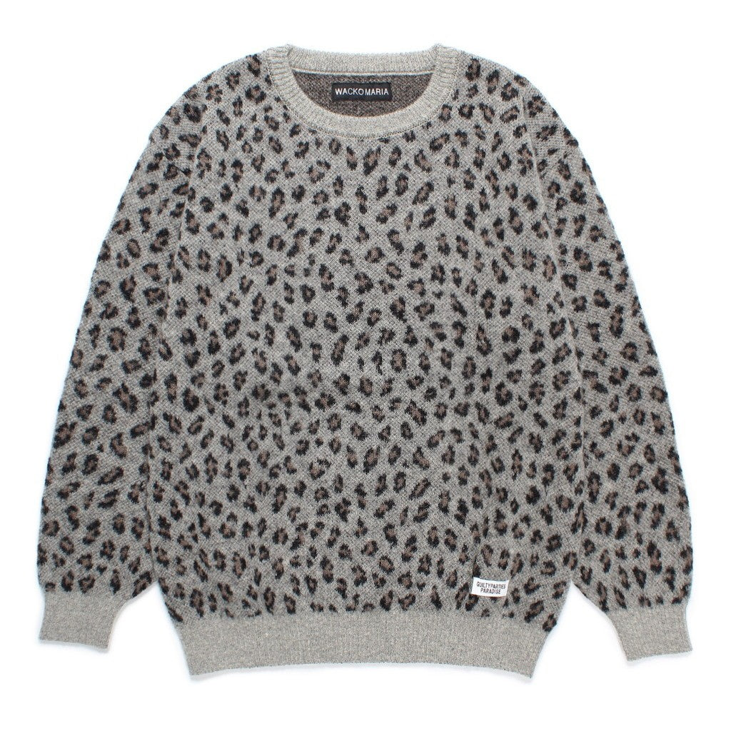 豹紋馬海毛圓領毛衣 #灰色 [24FW-WMK-KN11]