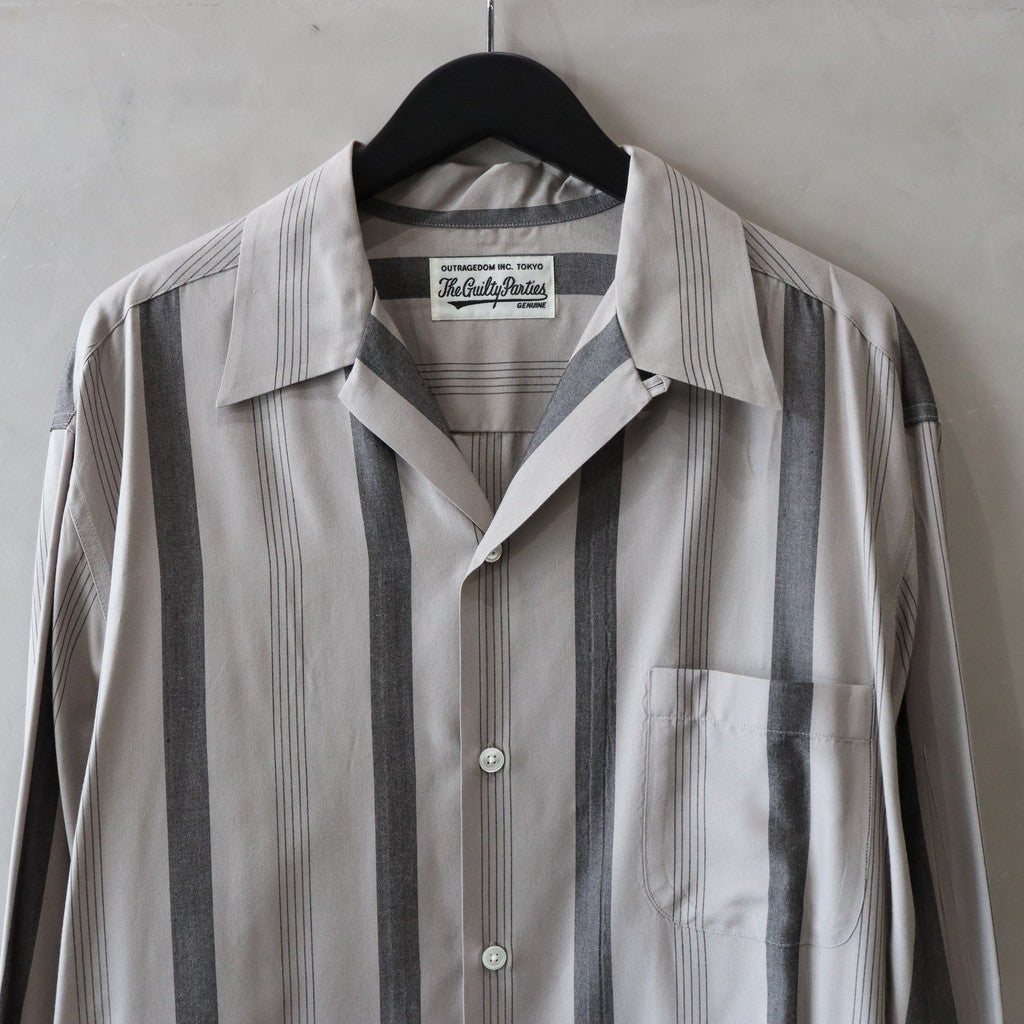 條紋開領長袖襯衫 #灰色 [24FWE-WMS-OC01]