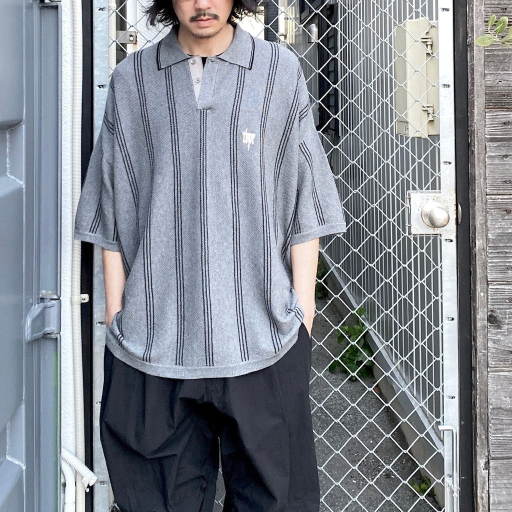 STRIPE KNIT POLO #GRAY [SS24-KN03]