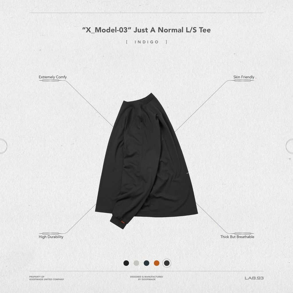 "X_Model-03" 普通長袖T卹 #靛藍 [GOOPI-24AW-NOV-01]