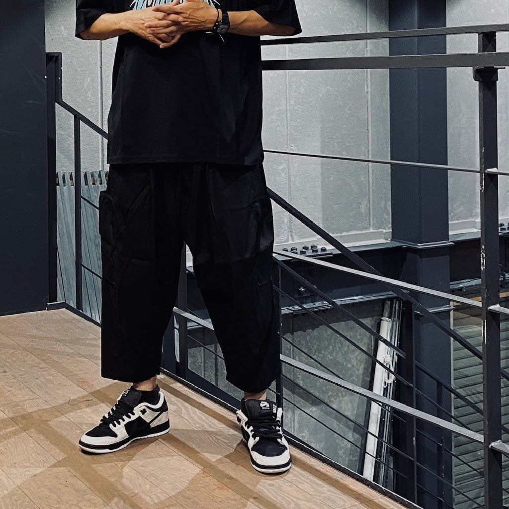 STRIPE CROPPED CARGO PANTS #Black [SU24-B07]