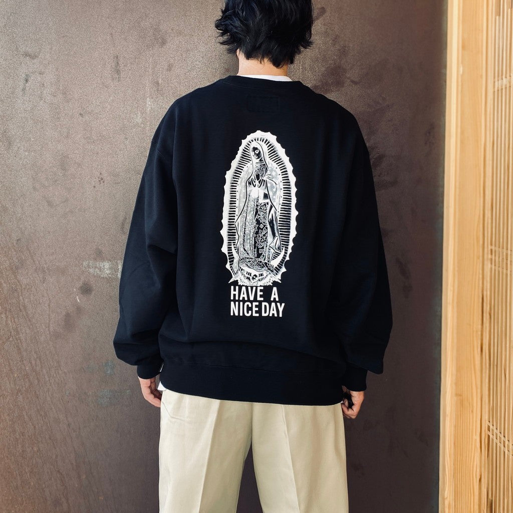 WASHED MIDDLE WEIGHT CREW NECK SWEAT SHIRT ( TYPE-2 ) #BLACK/WHITE [26FWE-WMC-SS04]
