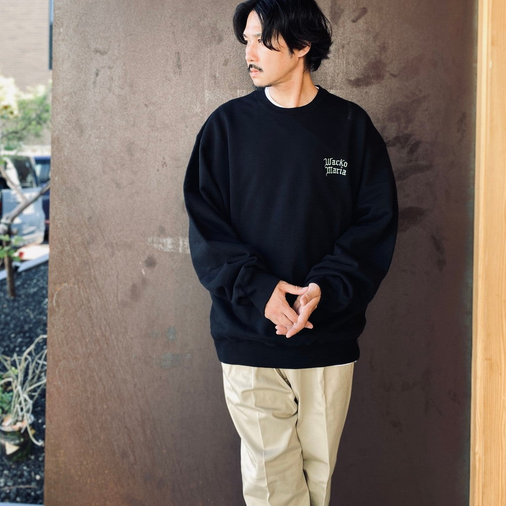 WASHED MIDDLE WEIGHT CREW NECK SWEAT SHIRT ( TYPE-3 ) #BLACK/GREEN [26FWE-WMC-SS05]