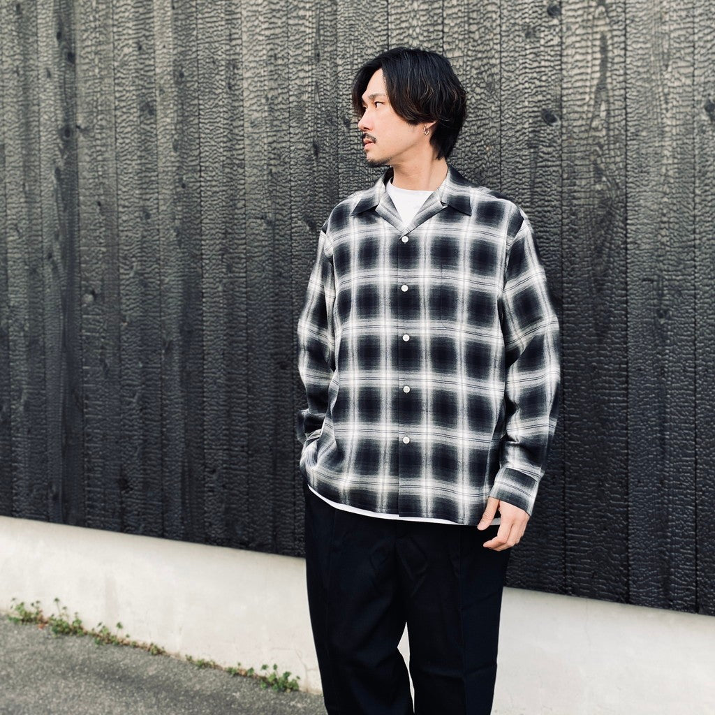 26SS OMBRE CHECK OPEN COLLAR SHIRT Lサイズ OMBRE CHECK OPEN COLLAR SHIRT L/S ( TYPE-1 ) #GRAY [26SS-WMS-OC11