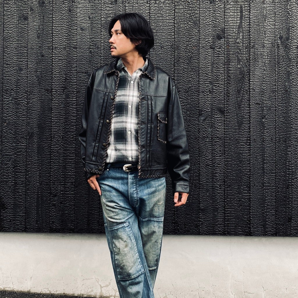 REMADE RAYON PLAID SHIRT AGED #D.GREEN×WHITE [BW261-RRPS]