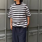 TECH DRAWSTRING BORDER S/S TEE #WHITE/NAVY [BE-36024]