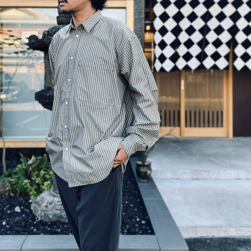 TECH REGULAR COLLAR SHIRT L/S STRIPE #LT.BROWN [BE-83026W]