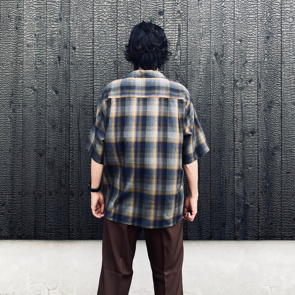 OMBRE CHECK OPEN COLLAR SHIRT S/S ( TYPE-1 ) #BLUE [26SS-WMS-OC09]
