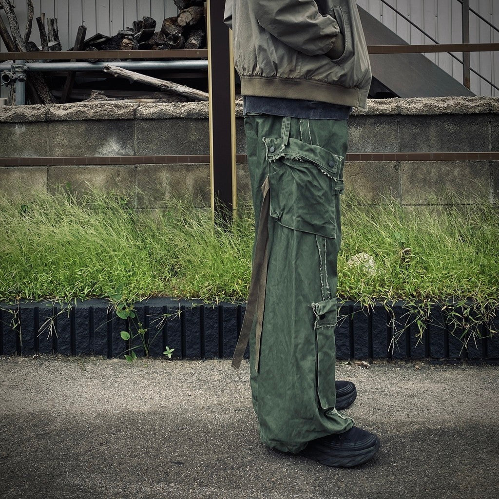 Slash Seam Twist Cargo Pants (PIGMENT DYED MOLESKIN) #OLIVE [M-P2-PT13]