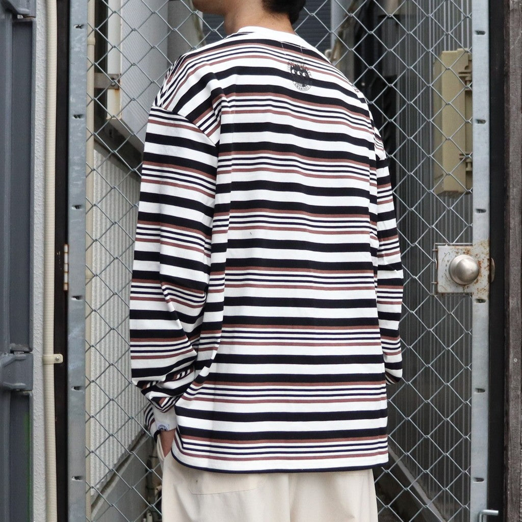 EMBROIDERED LOGO MULTI BORDER L/S T-SHIRT #BROWN / WHITE [CCC-253C007]